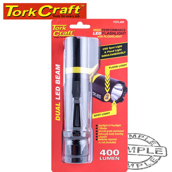 TORCH LED ALUM. DUAL BEAM FLOODLIGHT 400LM BLK USE 4X AA BATTERIES - Power Tool Traders