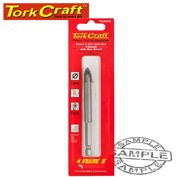GLASS & TILE DRILL 12MM 4 FLUTE WITH HEX SHANK - Power Tool Traders