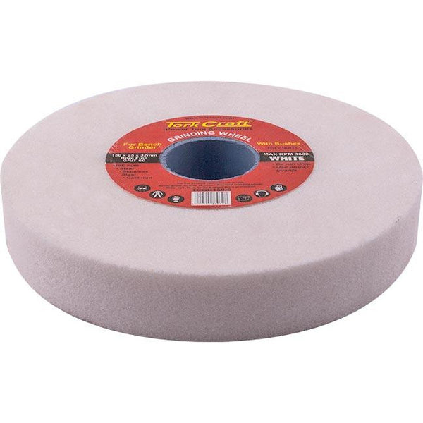 GRINDING WHEEL 150X25X32MM BORE FINE 60GR W/BUSHES FOR B/G WHITE - Power Tool Traders