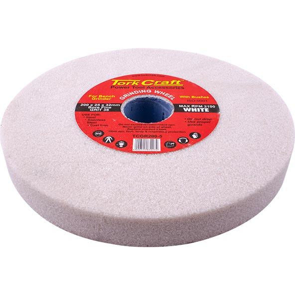GRINDING WHEEL 200X25X32MM WHITE COARSE 36GR W/BUSHES FOR BENCH GRIN - Power Tool Traders