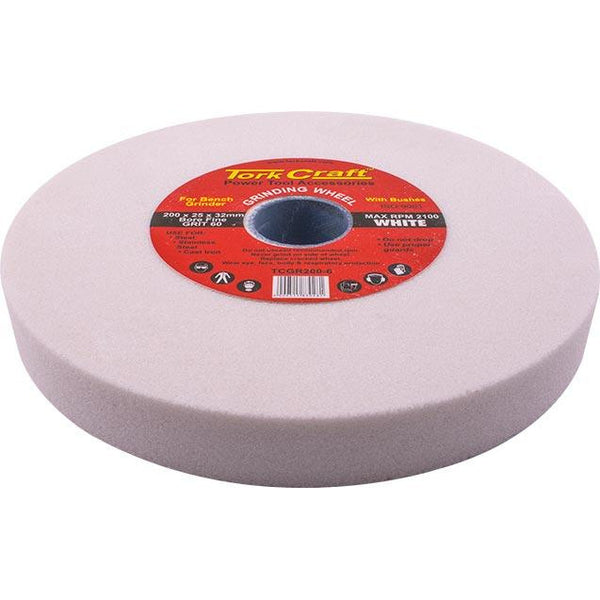 GRINDING WHEEL 200X25X32MM BORE FINE 60GR W/BUSHES FOR B/G WHITE - Power Tool Traders