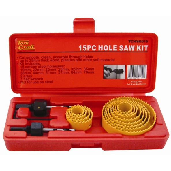 HOLE SAW SET 15PCE IN CASE CARBON STEEL - Power Tool Traders