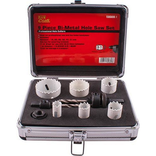 HOLESAW SET 9PC IN ALUM CASE BI-METAL 16 20 25 32 40 51MM - Power Tool Traders