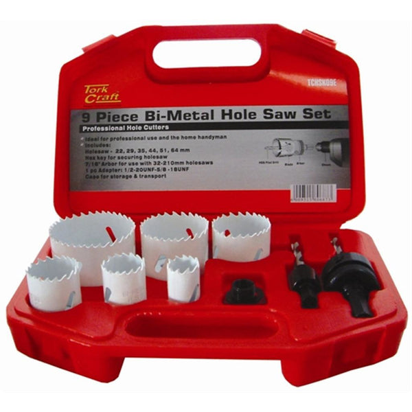 HOLESAW SET 9PC IN CASE BI-METAL 22 29 35 44 51 64MM - Power Tool Traders