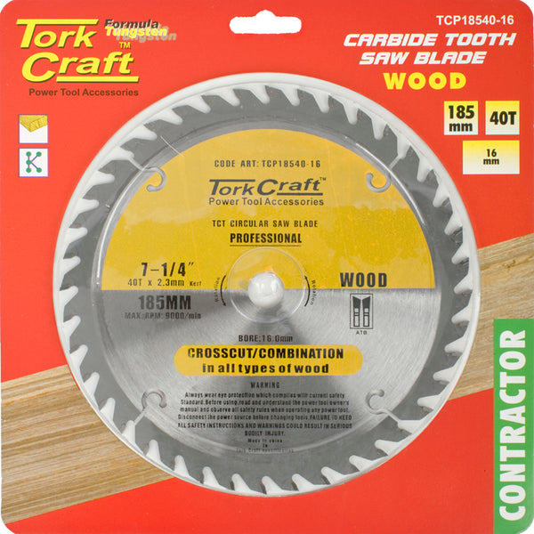 BLADE CONTRACTOR 185 X 40T 16MM CIRCULAR SAW TCT - Power Tool Traders