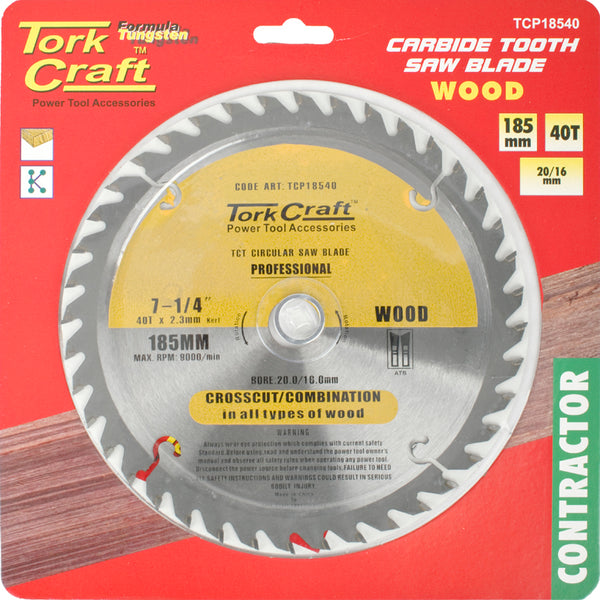 BLADE CONTRACTOR 185 X 40T 20/16 CIRCULAR SAW TCT - Power Tool Traders