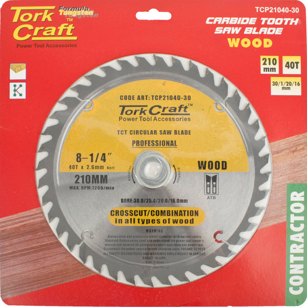 BLADE CONTRACTOR 210 X 40T 30-1-20-16 CIRCULAR SAW TCT - Power Tool Traders