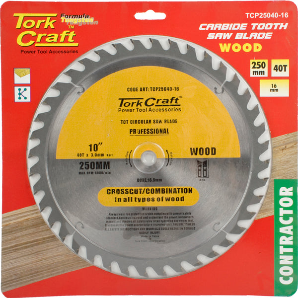 BLADE CONTRACTOR 250 X 40T 16MM CIRCULAR SAW TCT - Power Tool Traders