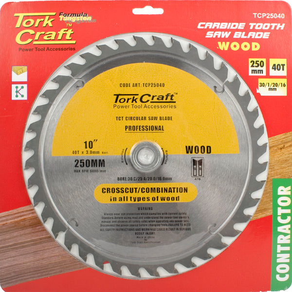 BLADE CONTRACTOR 250 X 40T 30/1/20/16 CIRCULAR SAW TCT - Power Tool Traders
