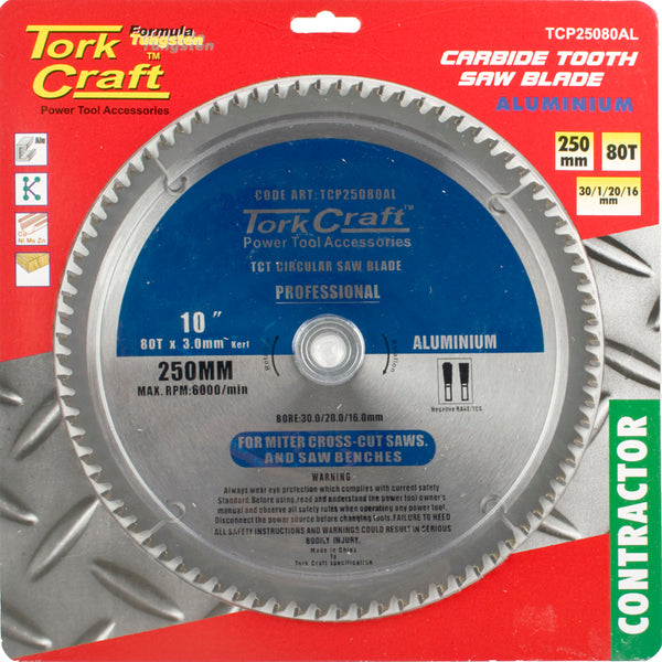 BLADE CONTRACTOR ALUM 250 X 80T TCG NEG 30MM CIRCULAR SAW TCT - Power Tool Traders