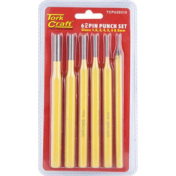 TORK CRAFT PIN PUNCH SET 6PC - 1.5, 3, 4, 5, 6, 8MM YELLOW - Power Tool Traders