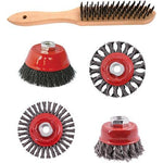 WIRE BRUSH ANGLE GRINDER KIT M14 CRIMPED & KNOTTED SET 5PCE HAND BRUSH - Power Tool Traders