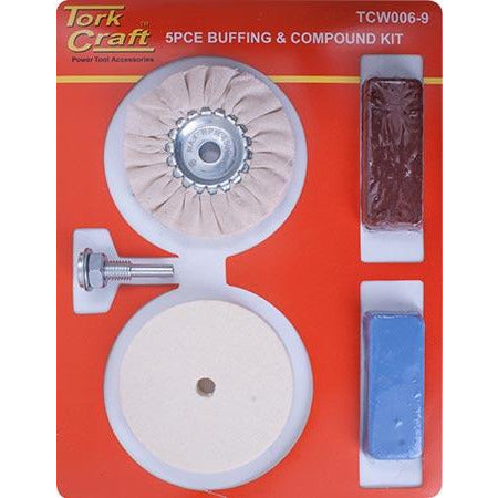 POLISHING BUFFING & COMPOUND KIT 5PCE WITH FELT BUFF FOR DRILL - Power Tool Traders