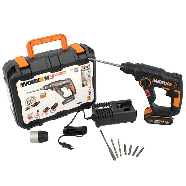 ROTARY HAMMER DRILL SDS H3 20V 2.0AH STD CHARG 10PC X ACC BMC WORX